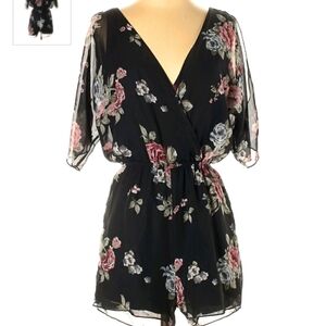 Rue21 V-neck Wrap Black Floral Romper Size XS